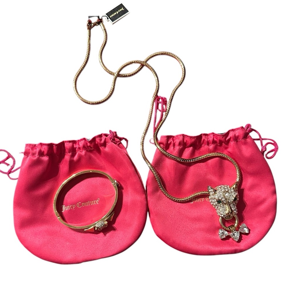 Juicy Couture Leopard Pendant Necklace and Leopard Hinged Bangle